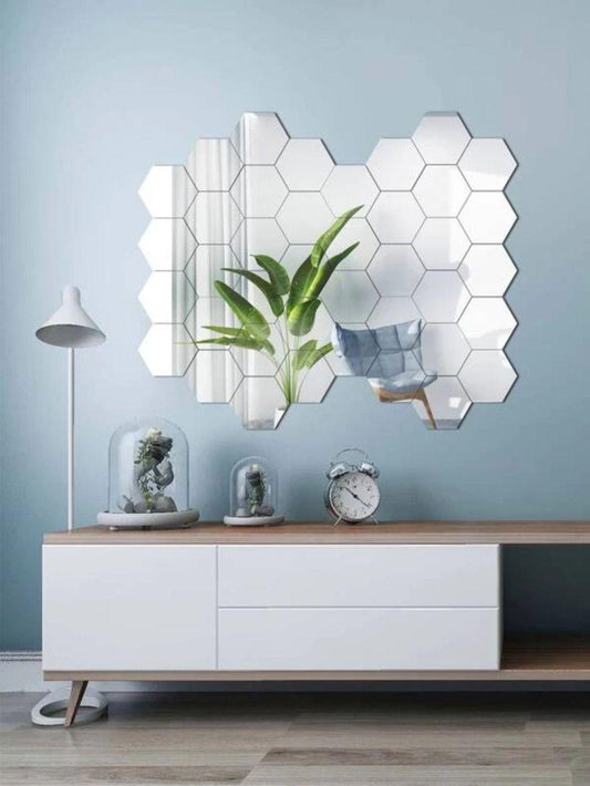 Mirror Stickers For Wall (Pack Of 40 Hexagon)